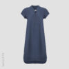 Indigofarbenes Leinenkleid mit an das YinYang-Symbol angelehnten Kragen