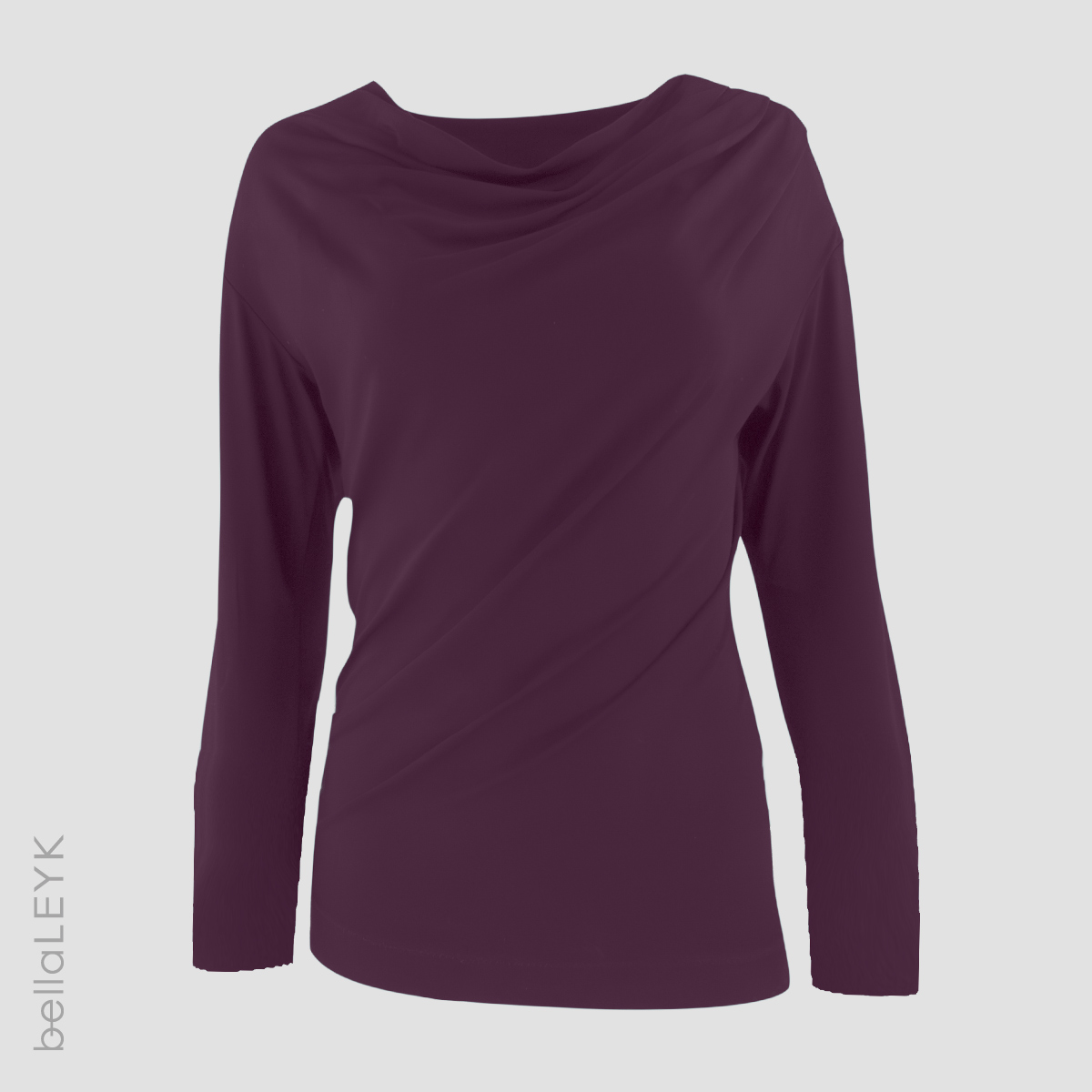 Drapiertes Shirt aus Jersey mit Falten und Wasserfallausschnitt in Brombeerrot