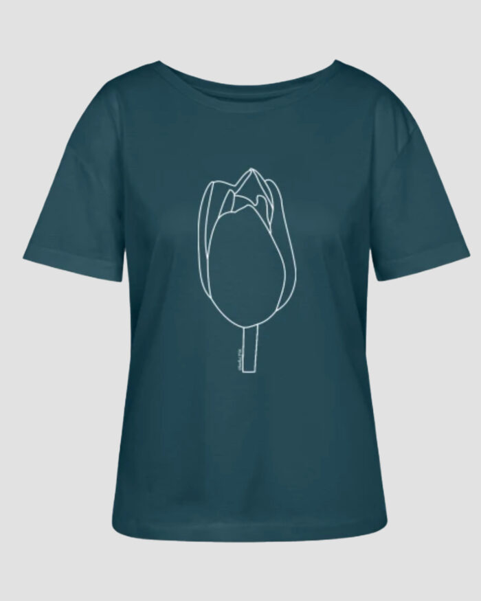 Petrolfarbenes T-Shirt See Flowers mit Tulpenprint